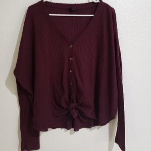 Maroon front tie long sleeve top Urban Outfitters